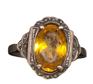 Gorgeous Vintage European 835 Silver & Madeira Citrine Ring
