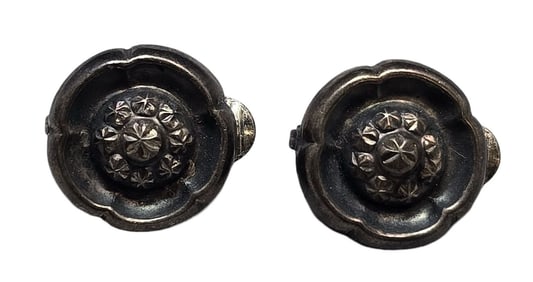Pair of Unusual Vintage European 835 Silver Floral Clip-On Earrings
