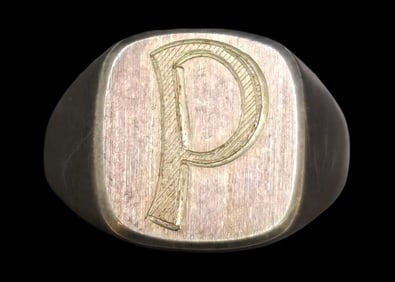 Vintage European 835 Silver Signet / Seal Ring - Gilt Monogram "P"