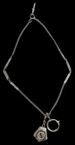 Exquisite Silver Pocket Watch Chain /w Compass Fob