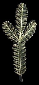 Very Unusual Sterling Silver & Green Enamel Spruce Branch Brooch Pin