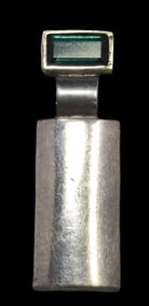 Unusual Vintage Minimalist Sterling Silver & Green Tourmaline Slider Pendant