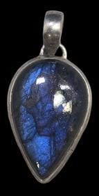 Vintage Sterling Silver & Labradorite Pear Shaped Drop Pendant