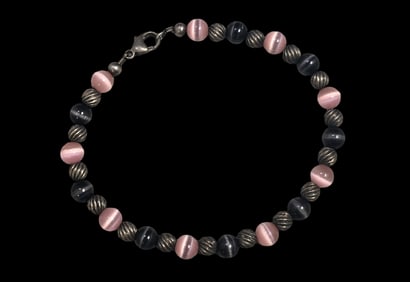Unusual Vintage Sterling Silver & Glass Bead Bracelet