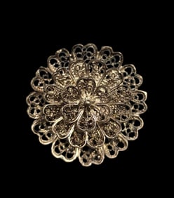 Stunning Sterling Silver Filigree Flower Brooch Pin