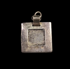 Unusual Vintage Italian Sterling Silver Square Mesh Pendant "WAH PARIS"
