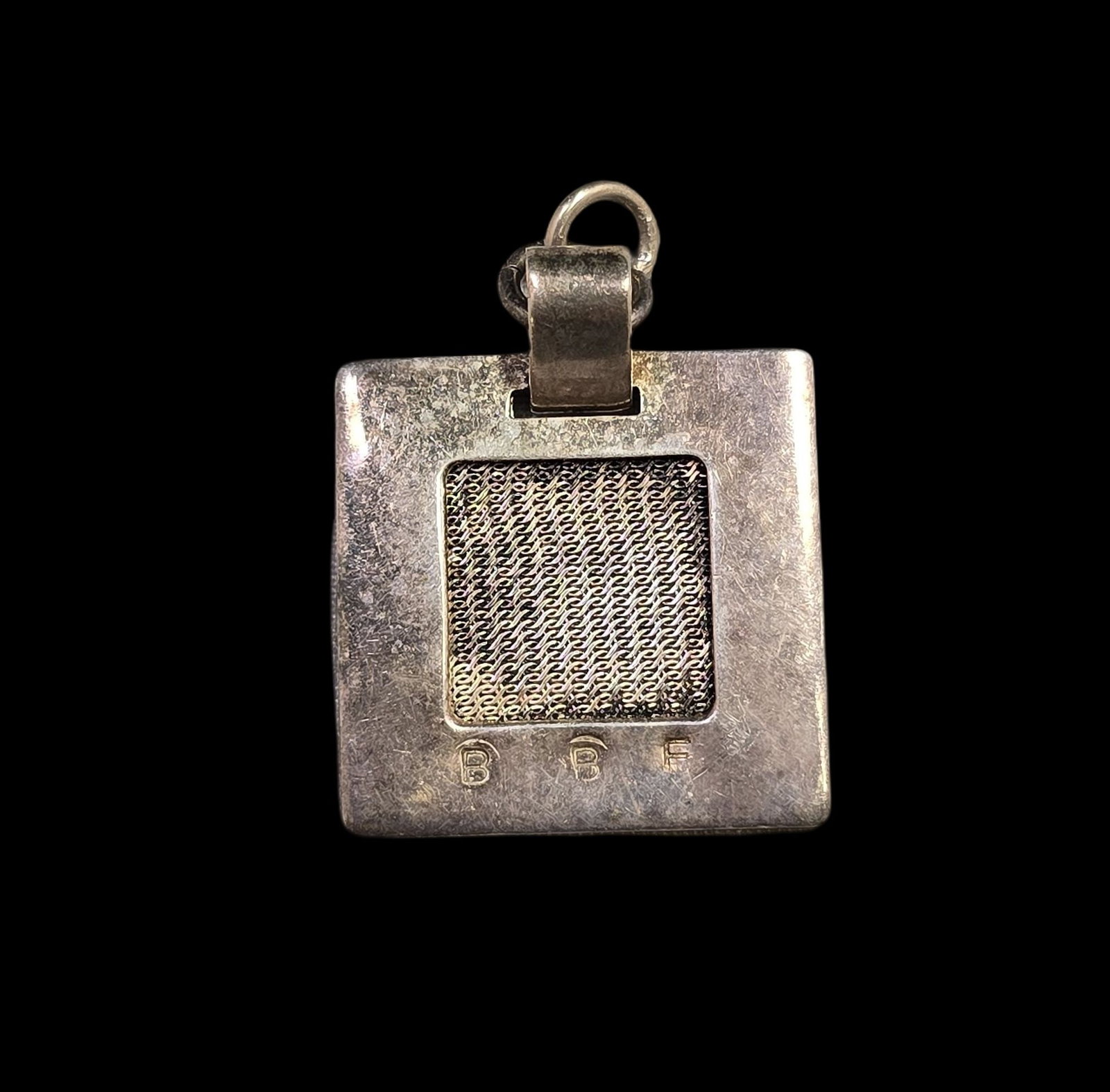 Unusual Vintage Italian Sterling Silver Square Mesh Pendant "WAH PARIS": Very good vintage condition with minor patina and wear according to age. Measures approx. 1 1/2" high and weighs ca. 9.5 grams. Marked. SHIPPING: We ship in-house and charge a flat fee of $12 for any 