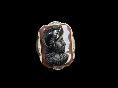 Antique Partially Gilt Sterling Silver & Multi-Layer Cameo Signet Ring
