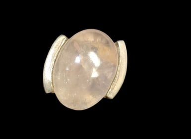 Beautiful Mid-Century Modern Sterling Silver & Rose Quartz Ring