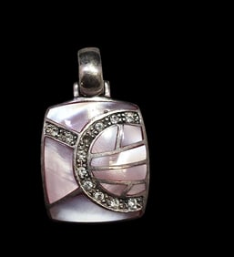 Vintage Sterling Silver, Pink MOP & Rhinestone Pendant