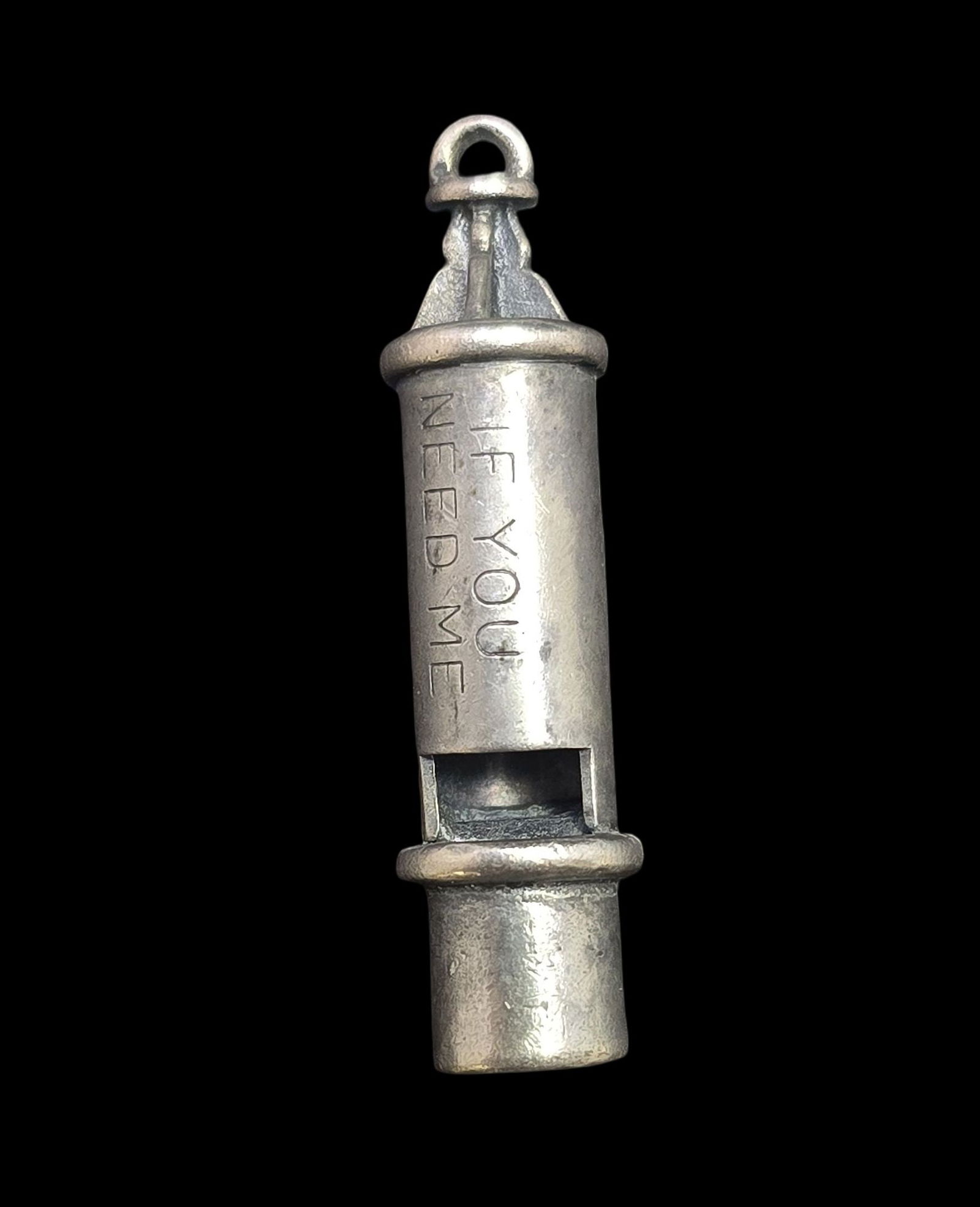 Rare Vintage BEAU Sterling Silver Whistle Pendant - "IF YOU NEED ME" (1 of 6)