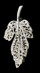 Beautiful Vintage European 835 Silver Leaf Brooch Pin