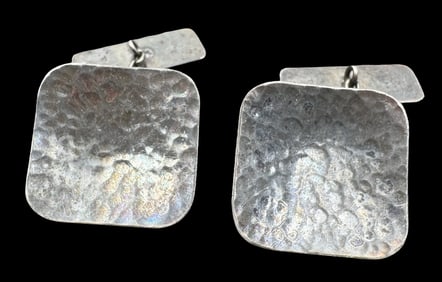 Stylish Vintage Hand Hammered PERLI Germany 835 Silver Cufflinks
