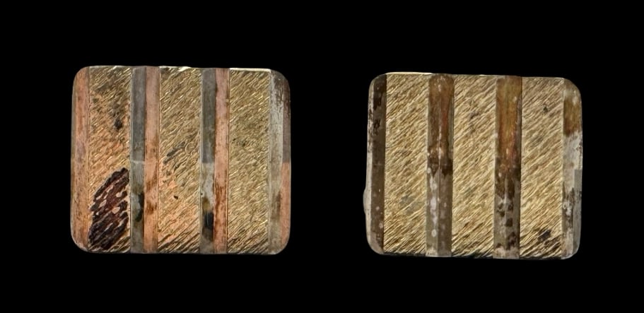 Vintage Mid-Century Partially Gilt European 835 Silver Cufflinks: Very good Vintage condition with minor patina according to age. Each measures approx. 3/4" long x 1/2" wide and they jointly weigh ca. 7.8 grams. Marked for 835 Silver. SHIPPING: We ship in-house and 