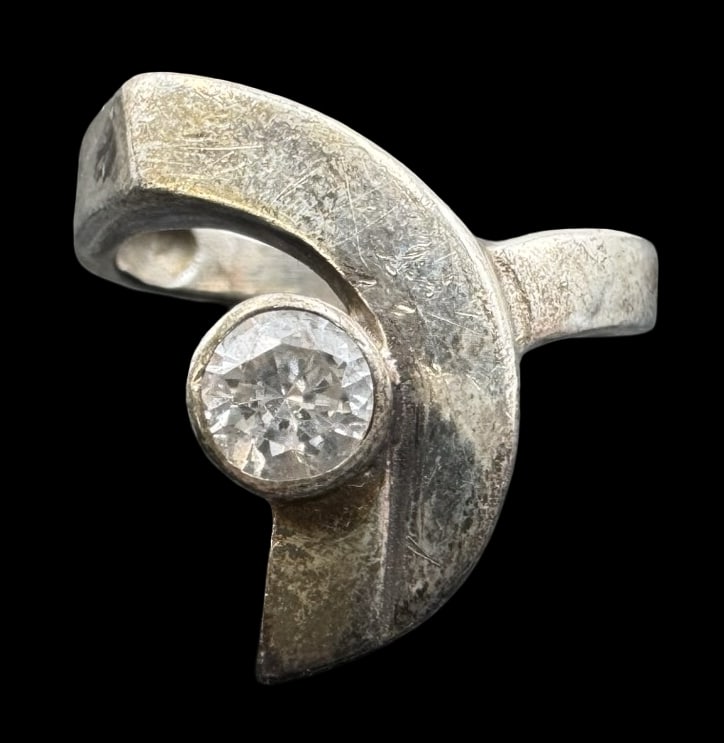 Vintage Mid-Century Modern 835 Silver & Rock Crystal Ring (1 of 4)