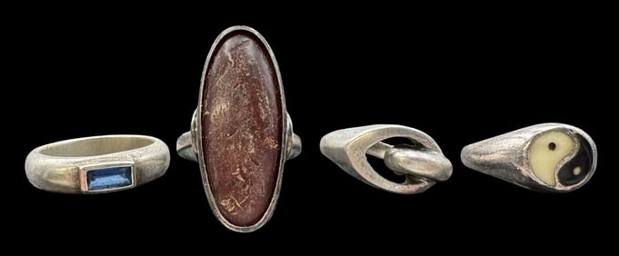 Lot of 4 Charming Vintage Mid-Century European 800/835 Silver Rings