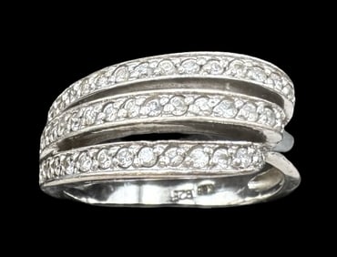 Stunning Vintage Sterling Silver & Clear Rhinestone Ring