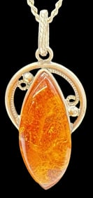 Vintage Art Deco European 800 Silver & Baltic Amber Pendant Necklace