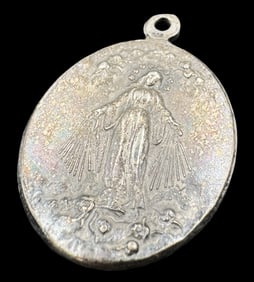 Antique European 800 Silver Pilgrim's Medal Pendant - Mary, Mother of God