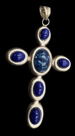 Stunning Vintage Sterling Silver & Blue Gemstone Pendant