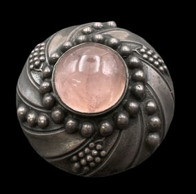 Unusual Vintage Mid-Century Modern European 800 Silver & Rose Quartz Brooch