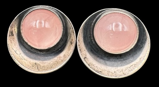 Vintage NIELS ERIK FROM Denmark Sterling Silver & Rose Quartz Earrings