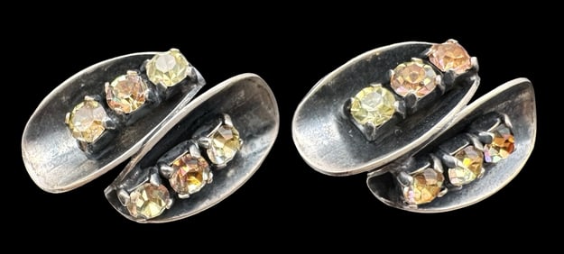 Very Unusual Vintage Mid-Century Modern Scandinavian 830 Silver & Gemstone Earrings