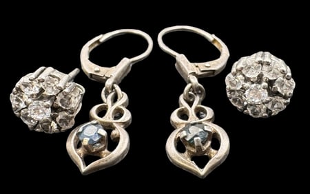 Lot of 2 Vintage Sterling Silver/835 Silver & Gemstone Earrings