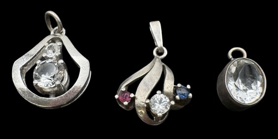 Lot of 3 Charming Vintage Sterling Silver & Gemstone Pendants