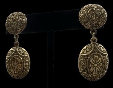 Beautiful Ornate Vintage Gilt Sterling Silver Earrings