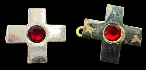 Lot of 2 Vintage 935 Silver Cross Pin Brooches
