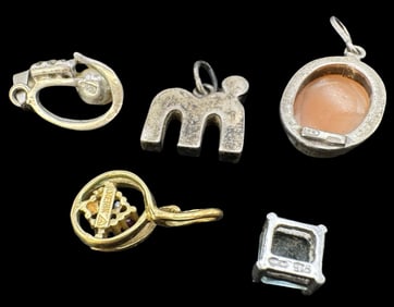 Lot of 5 Charming Vintage Sterling Silver & Gilt Metal Pendant Charms