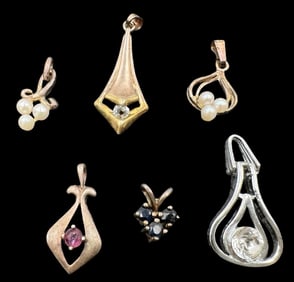 Lot of 6 Vintage Sterling Silver & Gilt Silver Pendant Charms