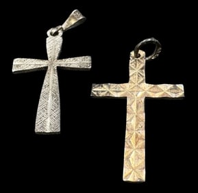 Pair of Vintage European 830 & 835 Silver Cross Pendants