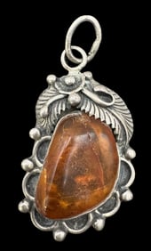 Vintage 800 Silver & Amber Pendant
