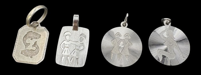 Lot of 4 Vintage Sterling Silver Zodiac Sign Pendants