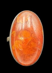 Stunning Massive Vintage European 800 Silver & Baltic Amber Ring