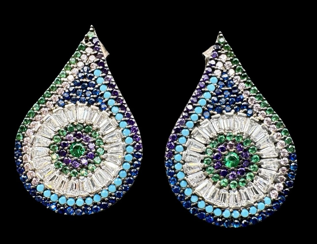 Beautiful Vintage Sterling Silver & Rhinestone Dangle Earrings (1 of 3)