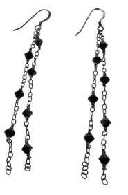 Stylish Vintage European 800 Silver & Black Onyx Drop Earrings