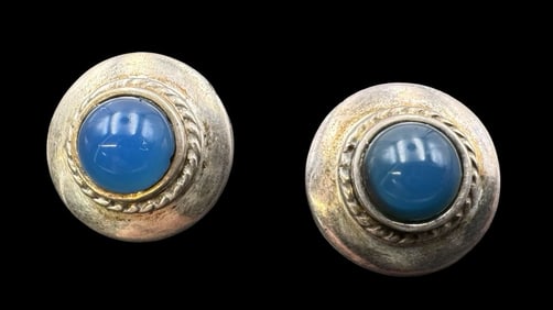 Vintage Italian Sterling Silver & Blue Gemstone Earrings