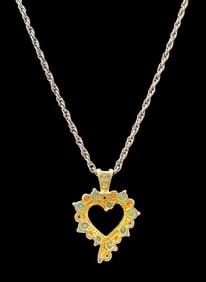 Stunning Vintage Gilt Sterling Silver & Gemstone Heart Pendant Necklace