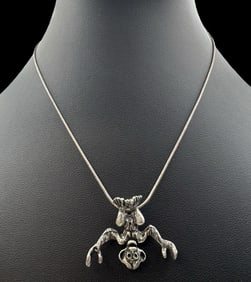 Funny Vintage Sterling Silver Upside-Down Monkey Pendant Necklace