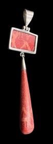 Exotic Vintage Sterling Silver & Red Coral Pendant