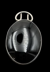 Massive Vintage Sterling Silver & Black Gemstone Designer Pendant