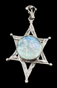 Beautiful Vintage Jewish Sterling Silver & Gemstone Star of David Pendant