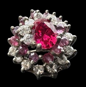 Gorgeous Vintage European 800 Silver & Gemstone Brooch Pin