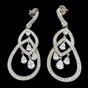 Gorgeous Vintage Sterling Silver & Cubic Zirconia Douple Teardrop Chandelier Earrings