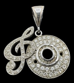 Special Vintage Sterling Silver & Rhinestone Musical Clef Pendant