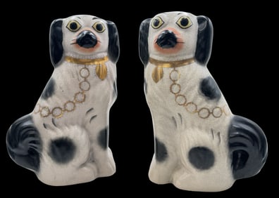 Vintage Pair of English Staffordshire Porcelain Dog Figurines