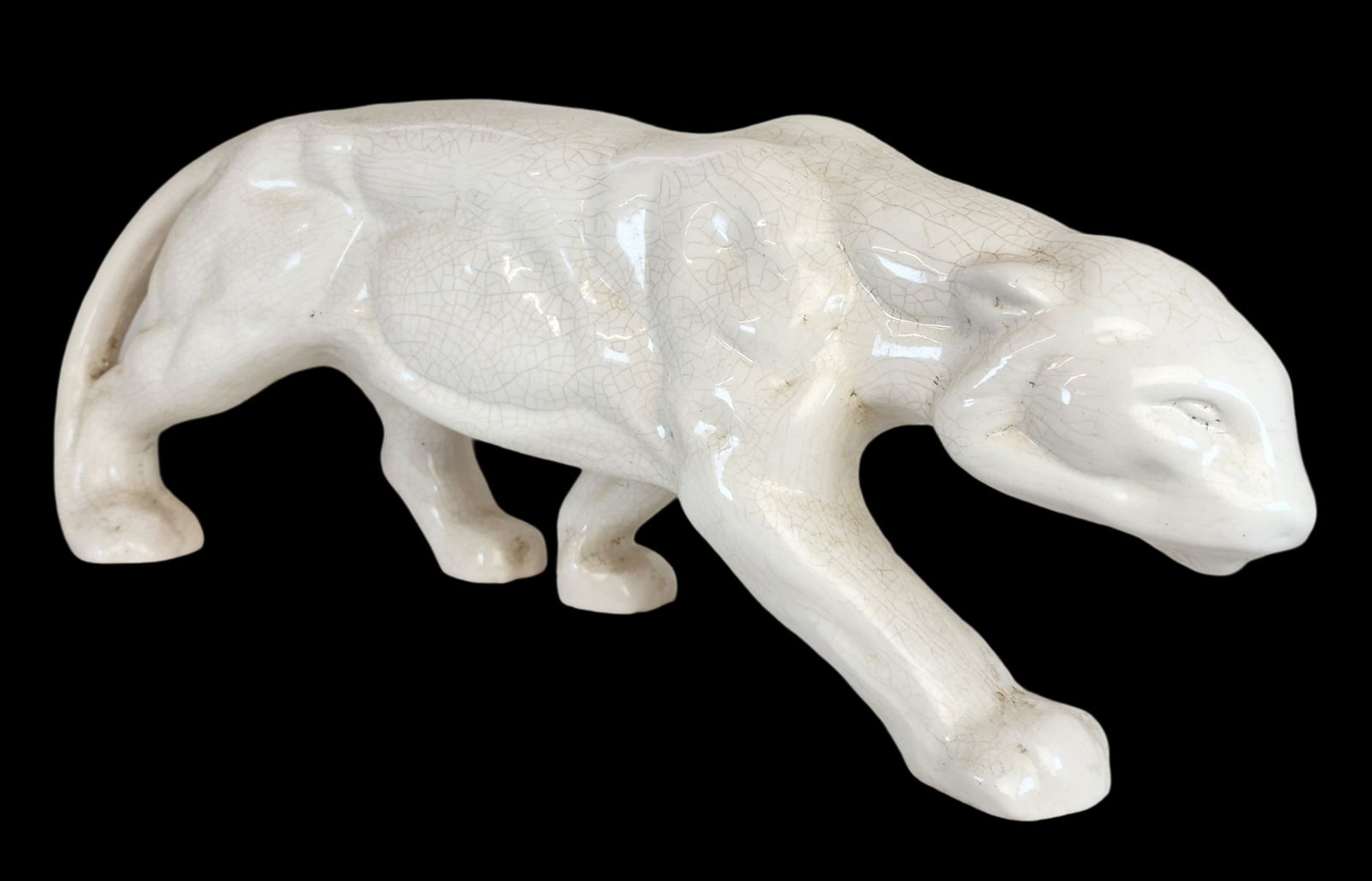 Art Deco BOCH LA LOUVIÈRE France Craquelé Enamel Ceramic Panther Sculpture (1 of 11)